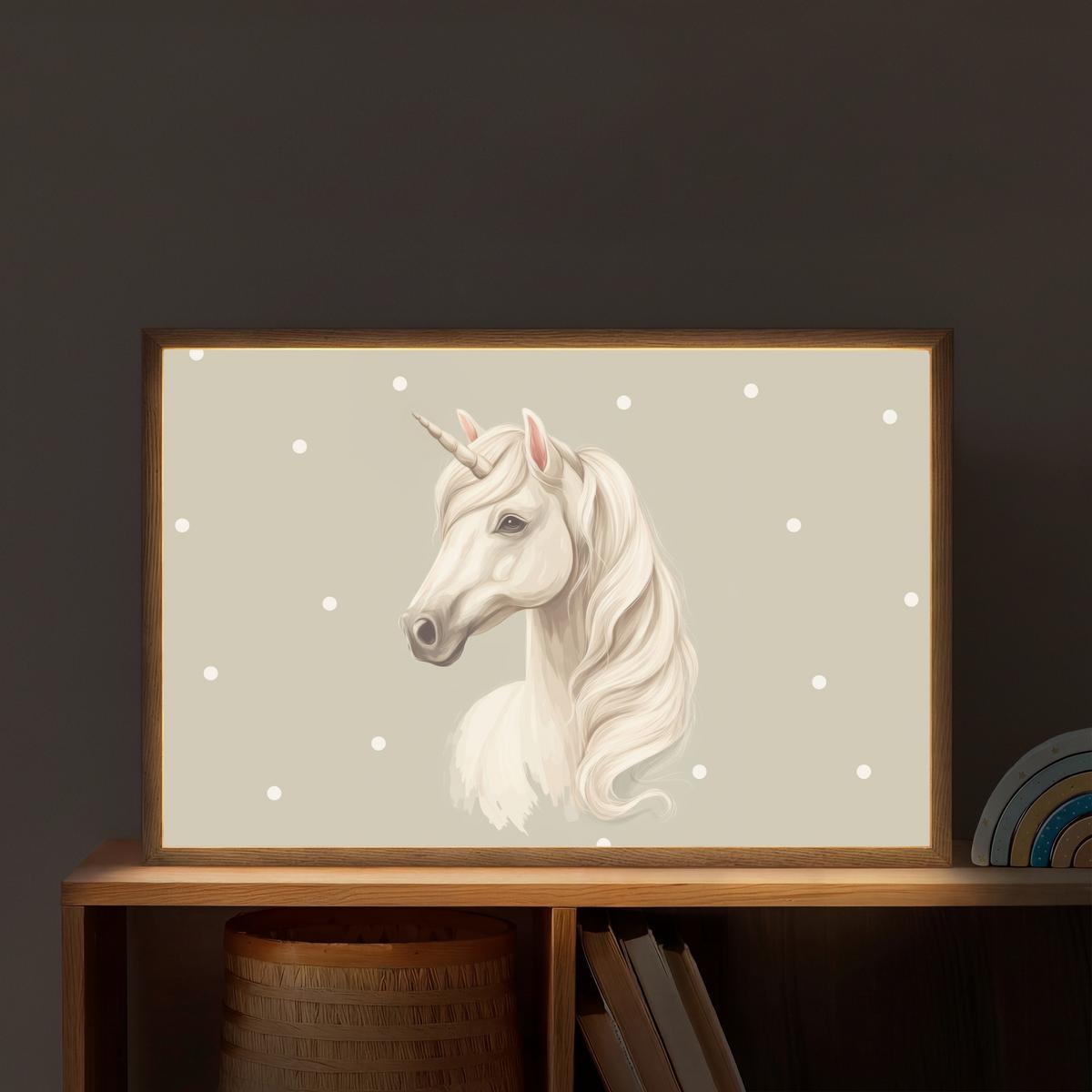 NACHTTISCHLAMPE MIT AKKU Einhorn - Weiß - Punkte 60x40 cm - Taupe, Holzwerkstoff (8/60/40cm) - OnlyWow