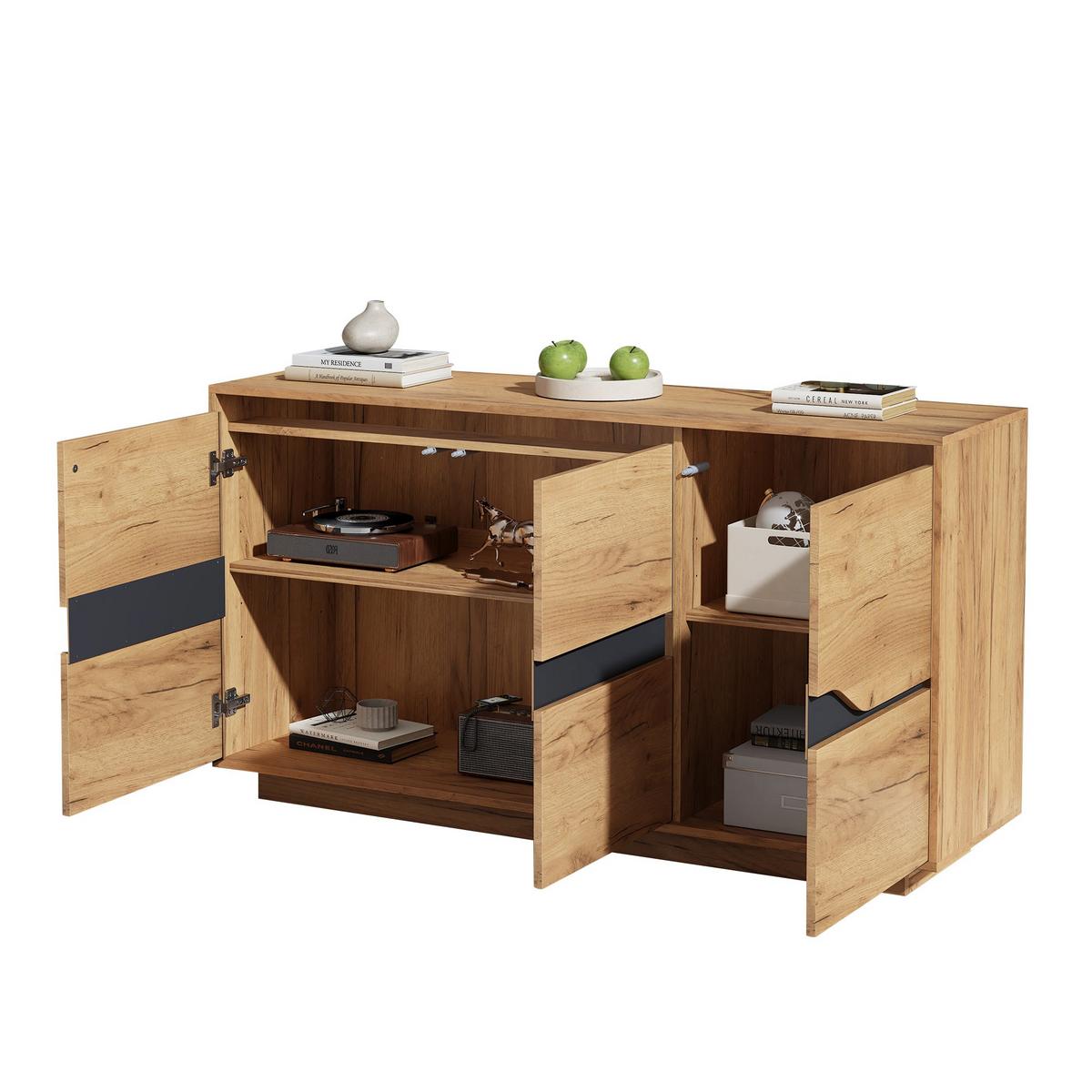 INDUSTRIE-SIDEBOARD in Holzoptik und Schwarz, 3 Türen - Beige, Textil (40/70/140cm) - Urban Meuble
