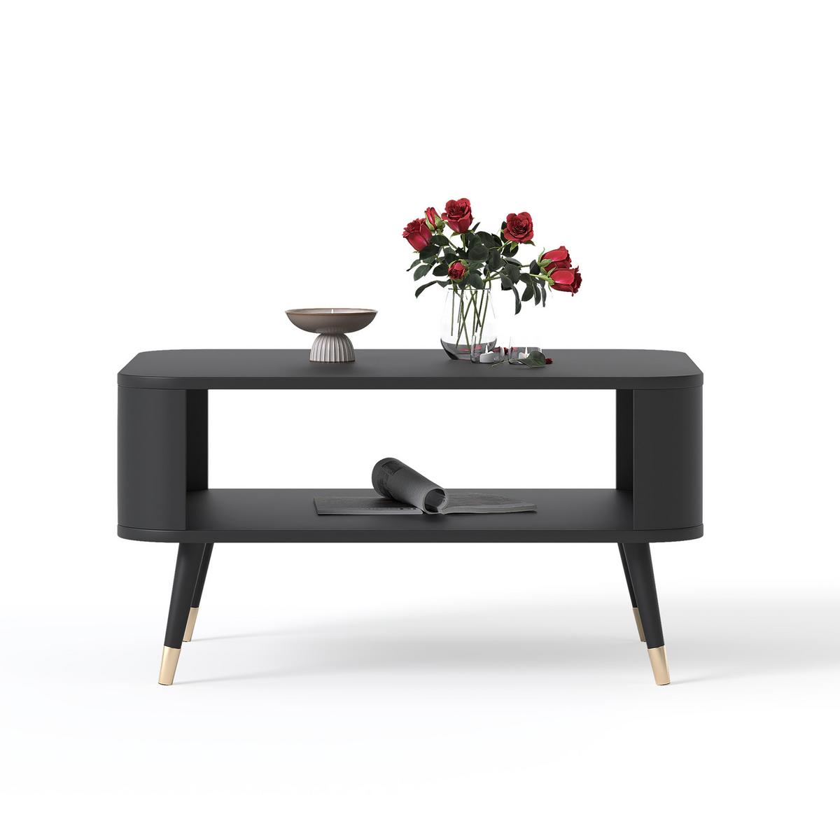 COUCHTISCH NOIR 80/60/42 cm Rechteckig, Schwarz - Goldfarben/Schwarz, Holzwerkstoff/Metall (60/80/42cm) - Idohome