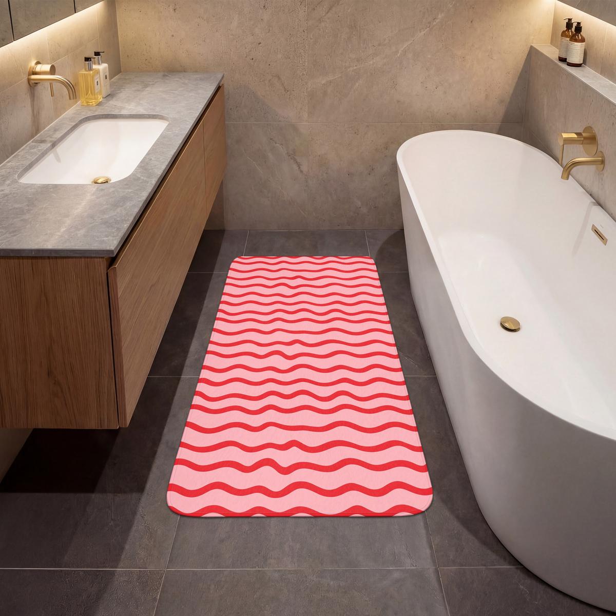 BADEMATTE Verspielt - Muster - Rot 60x120 cm - Rosa, Textil (60/120cm) - OnlyWow