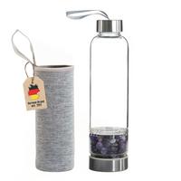 WASSERFLASCHE mit Heilsteinen und Tasche 400ml - Lila, Glas (0.4L) - Intirilife
