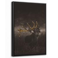 LEINWAND Bilder mit Rahmen - Rotwild - Schwarz - Gold - 20x30 - Braun, Textil (20/30cm) - MuchoWow