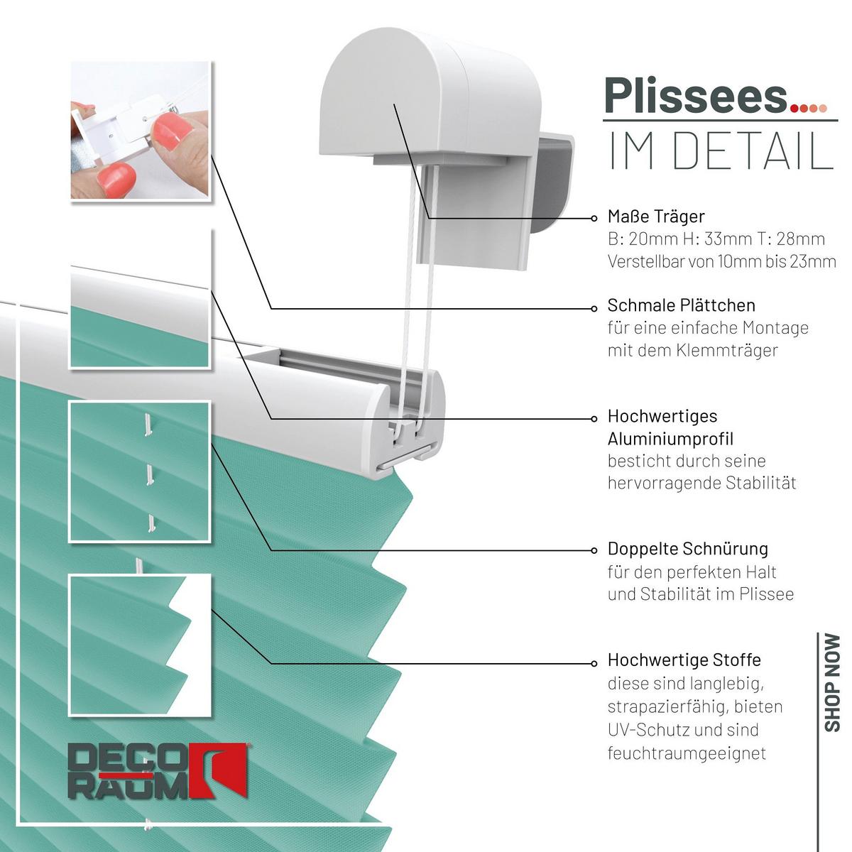 PLISSEE Basic 120 x 150cm Klemmfix ohne Bohren - Türkis, Textil (120/150cm) - Deco-Raum