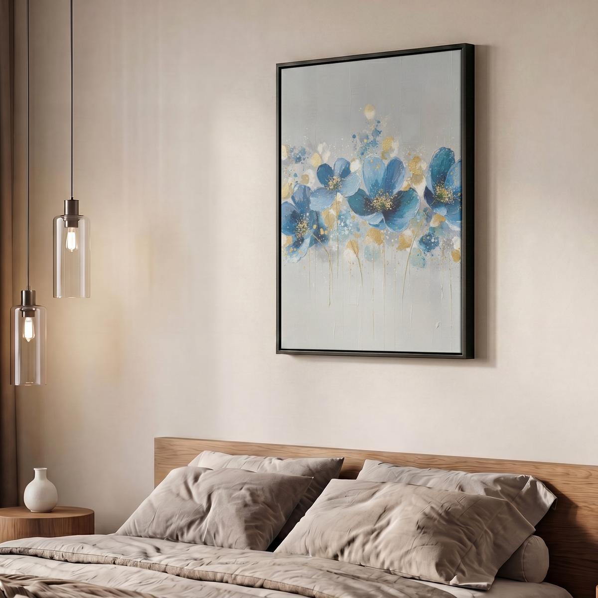 LEINWAND Bilder mit Rahmen - Blumen - Blau - Abstrakt - 50x70 - Hellgrau, Textil (50/70cm) - MuchoWow