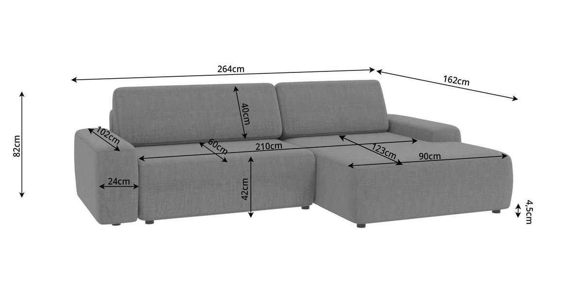 ECKSOFA Lopez Hellgrau Samt-Stoff - Hellgrau/Schwarz, Holz/Kunststoff (264/162cm) - S-Style Möbel