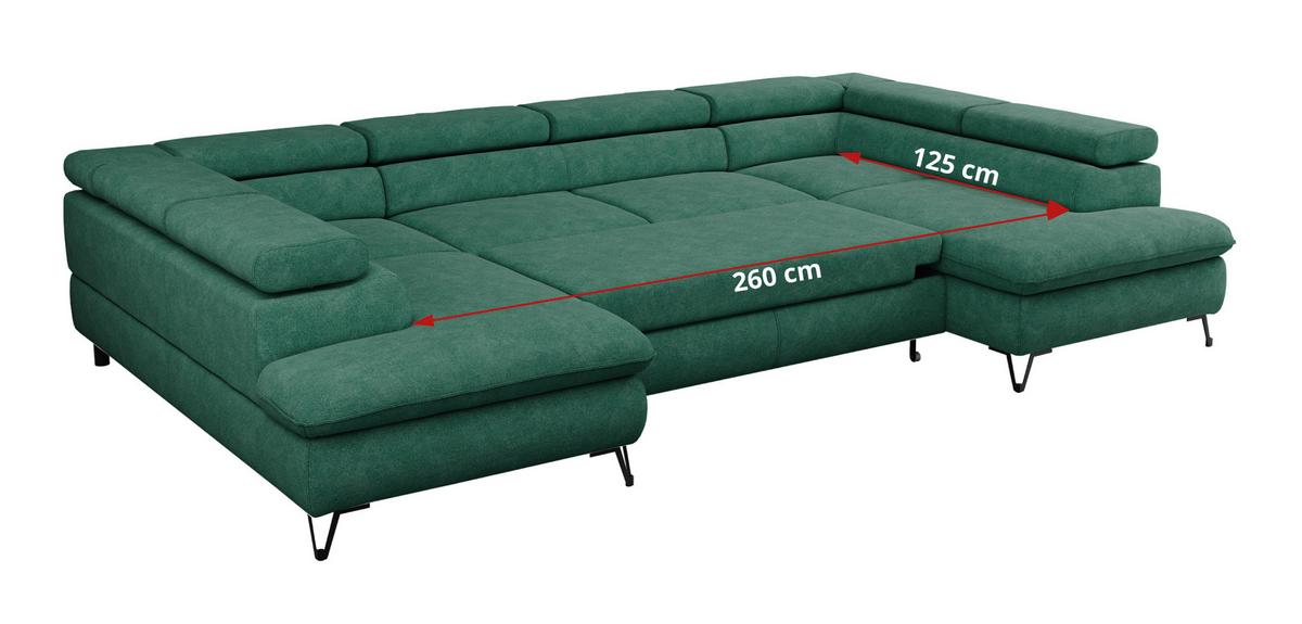 WOHNLANDSCHAFT PEDRO U Struktur Türkis - Türkis/Schwarz, Textil/Metall (346/76/208cm) - MKS