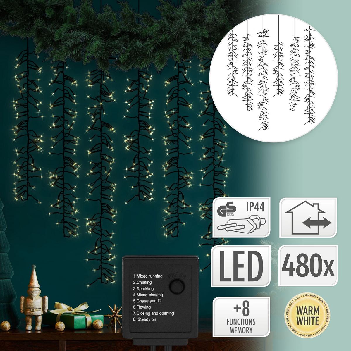 LICHTERKETTE Vorhang mit 480 LED Warmweiß - Schwarz, Kunststoff (200cm) - ECD-Germany