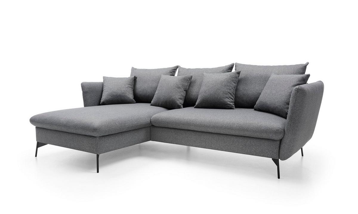 ECKSOFA FERRO Grau Geflochtener Stoff mit Schlaffunktion - Grau, Holz (258/167cm) - MASSENO