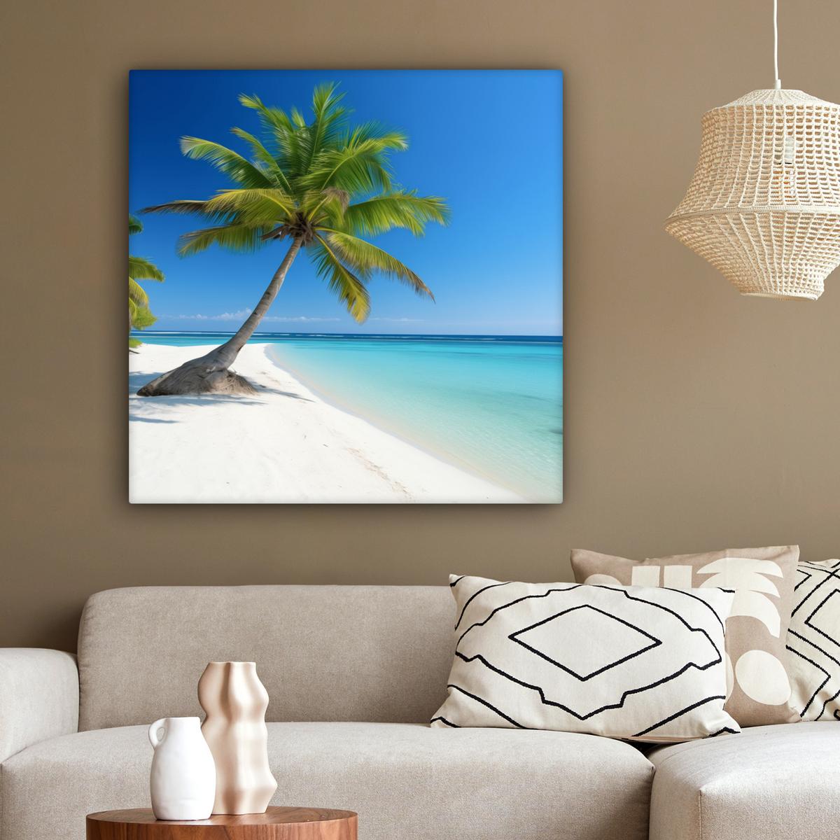 LEINWANDBILD Strand - Palme - Tropisch - Meer Deko Groß 90x90 cm - Grün, Textil (90/90cm) - MuchoWow