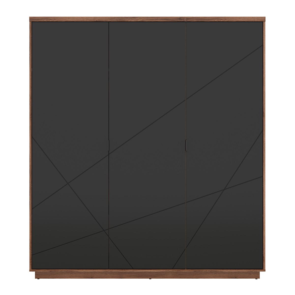 SCHRANK 3 Türen Sven Schwarz und Holz - Schwarz, Holzwerkstoff (180/200/56cm) - Petits-meubles