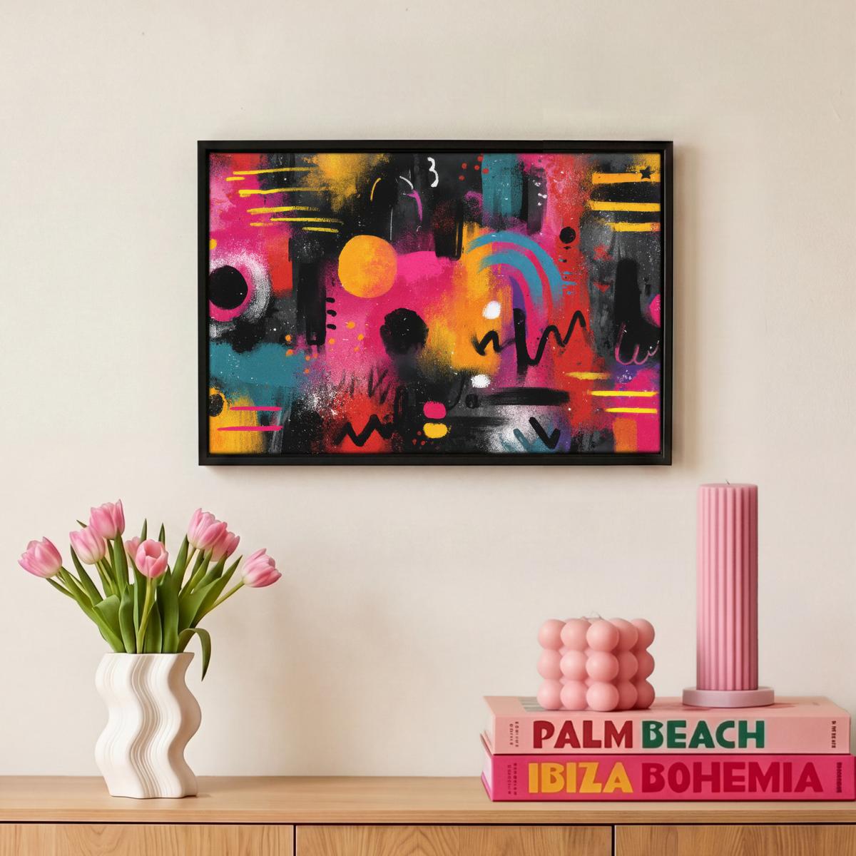 LEINWAND Bilder mit Rahmen - Farbflächen - Formen - Bunt - Abstrakt - 30x20 - Pink, Textil (30/20cm) - MuchoWow