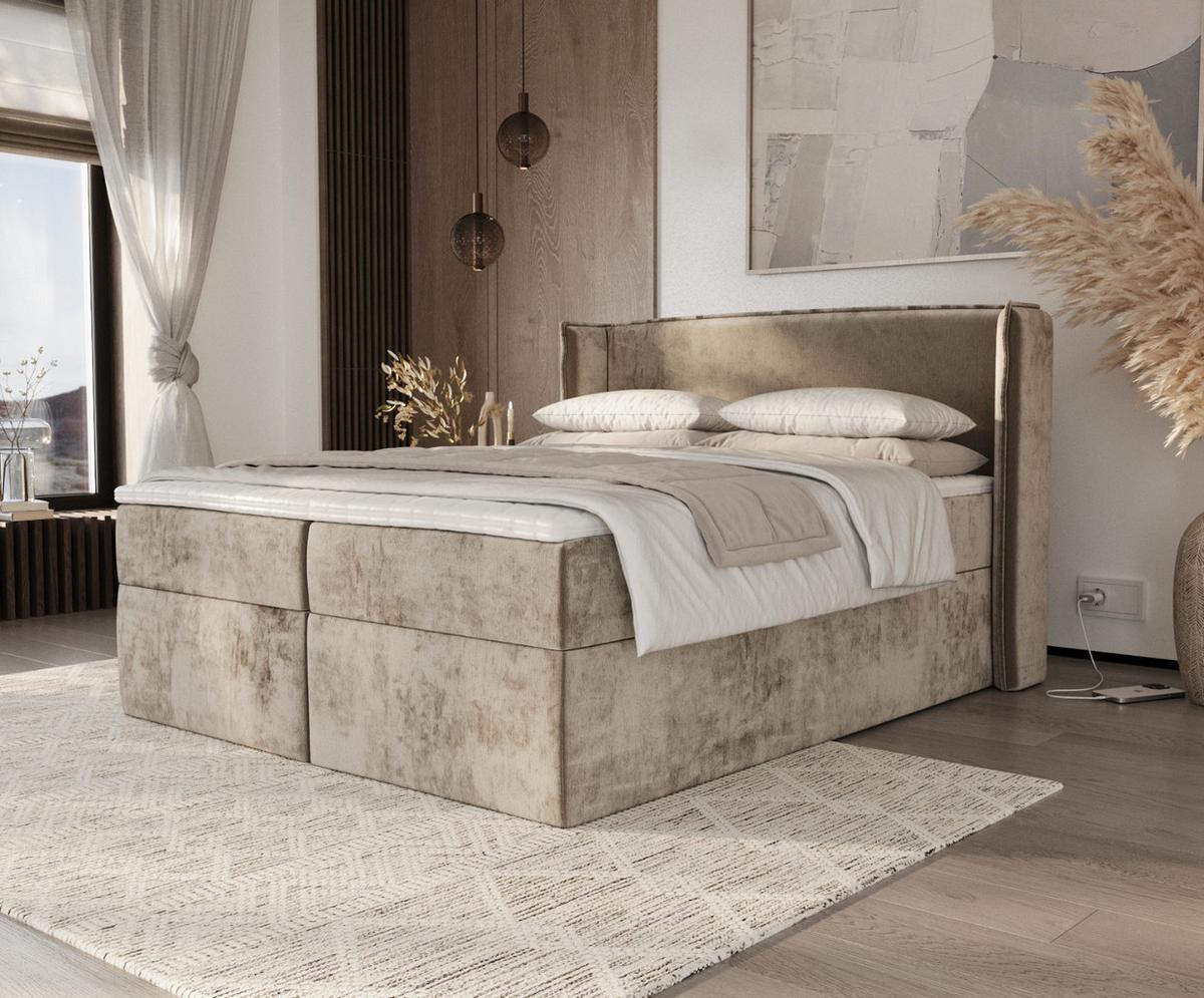BOXBETT Viva 160/200 cm Beige im Lotta Stoff - Beige/Schwarz, Holz/Holzwerkstoff (160/200cm) - AltaBeds