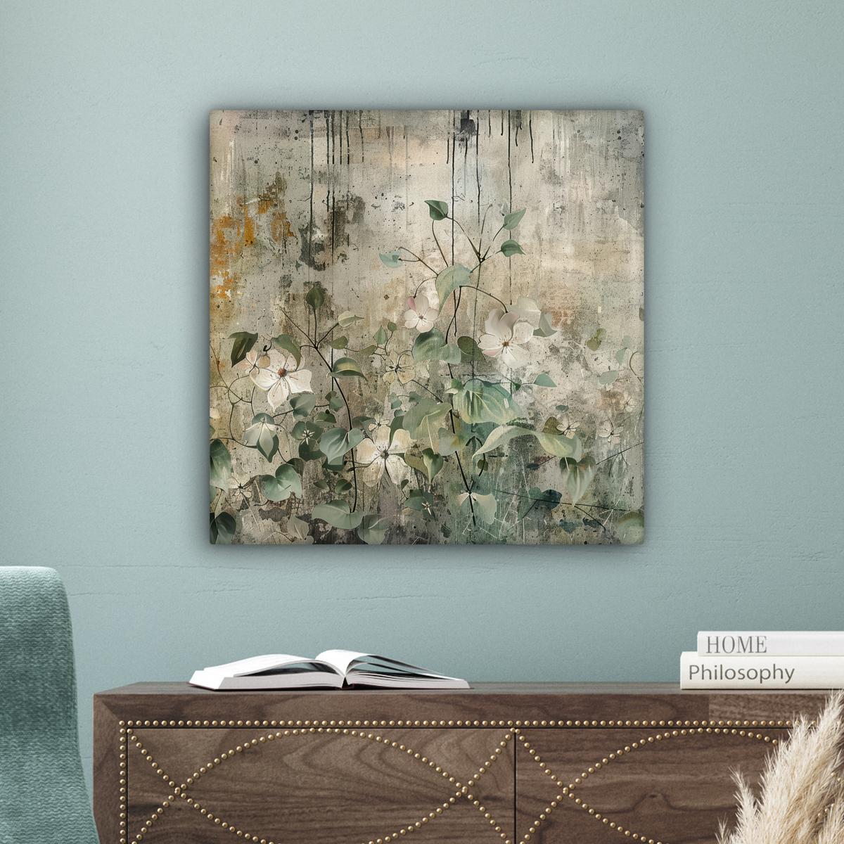 LEINWANDBILD Blumen - Blätter - Abstrakt - Modern Wandbild Wohnzimmer 50x50 cm - Grau, Textil (50/50cm) - MuchoWow