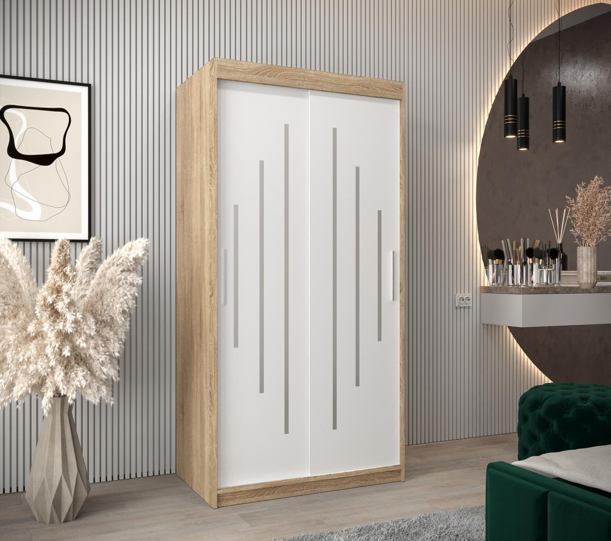 SCHWEBETÜRENSCHRANK 200/100/62 2-türig - Silberfarben/Weiß, Holz/Kunststoff (100/200/62cm) - Abiks Möbel