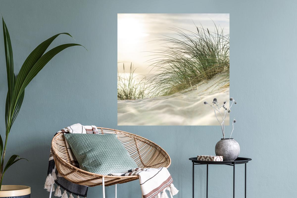 WANDTATTOO Dünen mit Strandhafer in der Sonne des Nationalparks Schleswig-Holsteinisches Wattenmeer Wanddeko 50x50 cm - Creme, Kunststoff (50/50/0.1cm) - MuchoWow