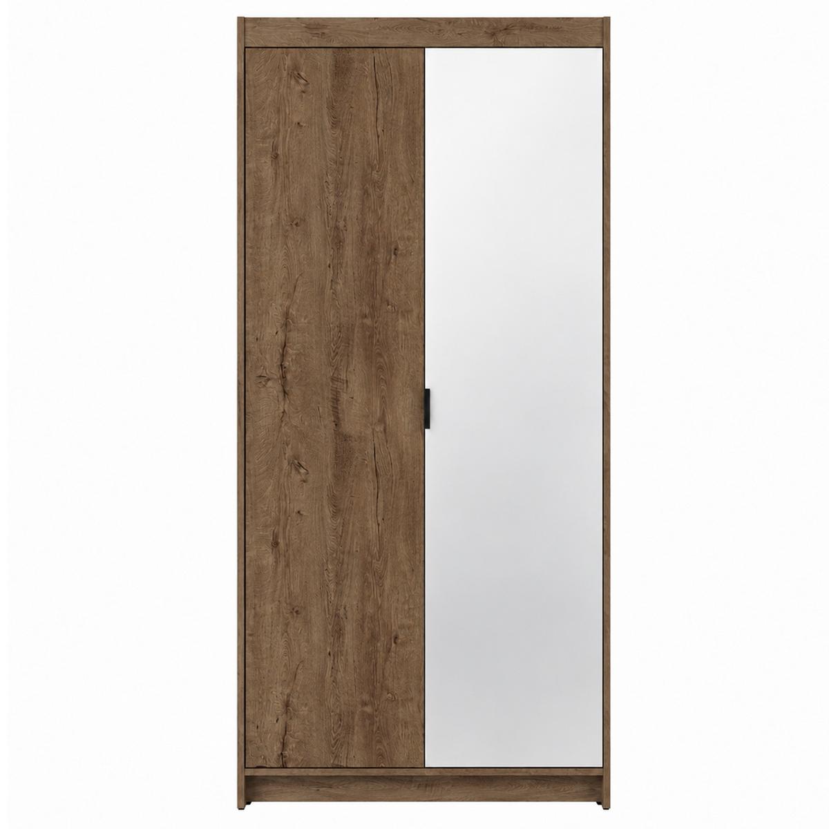 DREHTÜRENSCHRANK Elena mit 2 Türen und Spiegel, 90 cm, Eiche Lefkas - Eichefarben, Holzwerkstoff (90/190/53cm) - Beautysofa