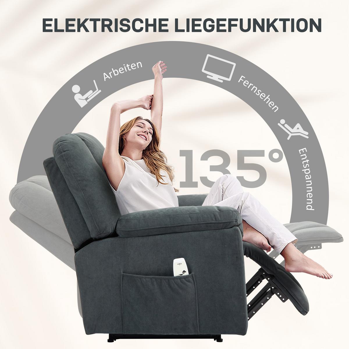 ELEKTRISCH Relaxsessel Fernsehsessel mit Liegefunktion Wärmefunktion Fußteil - Dunkelgrau/Schwarz, Textil/Metall (88/101/97cm) - HOMCOM