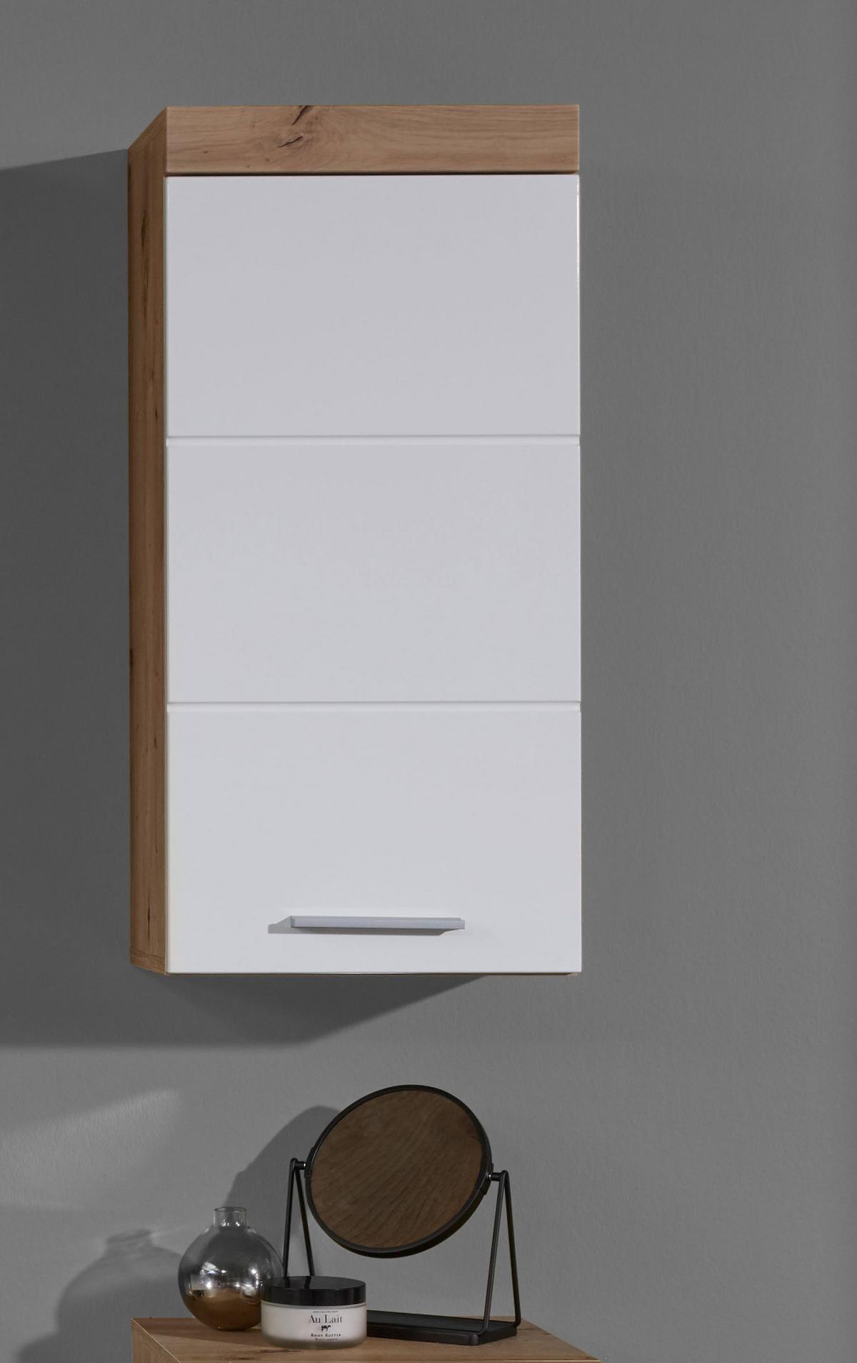 HÄNGESCHRANK weiß Hochglanz, Asteiche 37 x 77 cm, Badschrank hängend - Eichefarben/Weiß, Holzwerkstoff/Kunststoff (37/77/23cm) - Top.Furn