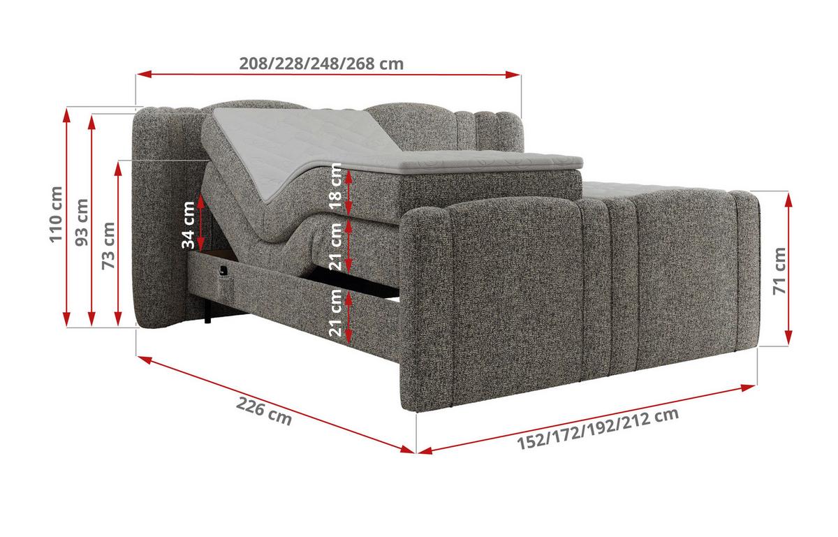 BOXBETT FORTINA 200/200 - Grau Struktur - H4 - Grau, Holz/Textil (200/200cm) - MKS
