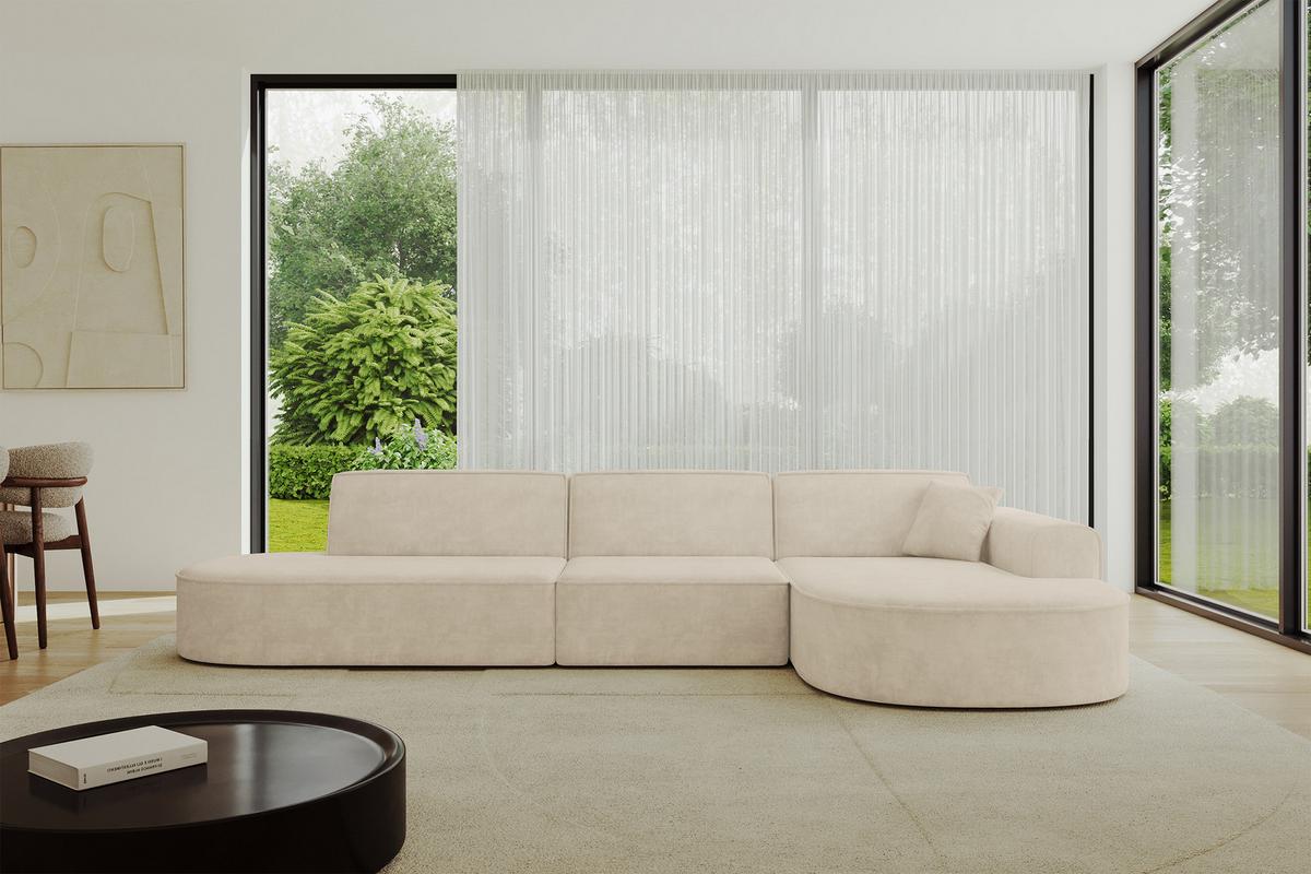 ECKSOFA Ottomane Rechts MARI-L2 - 328x171x79 cm Beige Velours - Beige/Schwarz, Holzwerkstoff/Kunststoff (171/328cm) - ALTDECOR