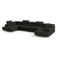 WOHNLANDSCHAFT ISOLANO Schwarz Velours-Stoff mit Schlaffunktion - Schwarz, Holz (408/90/202cm) - MASSENO