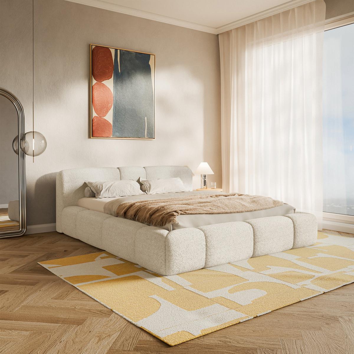 POLSTERBETT Bowia, Bettkasten Hellbeige Plüsch, 160x200 cm - Ecru/Schwarz, Textil (160/200cm) - Selsey