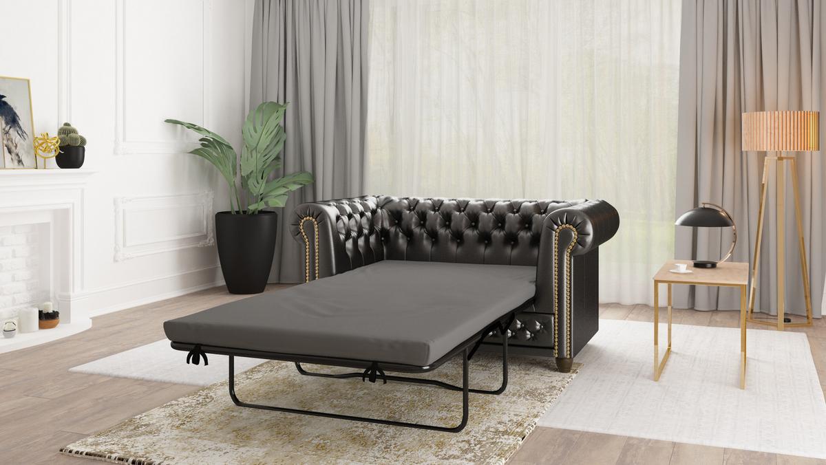 CHESTERFIELD-SOFA 2-sitzer mit Schlaffunktion Morin Schwarz vegan Leder - Schwarz/Braun, Holz/Textil (148/72/86cm) - S-Style Möbel