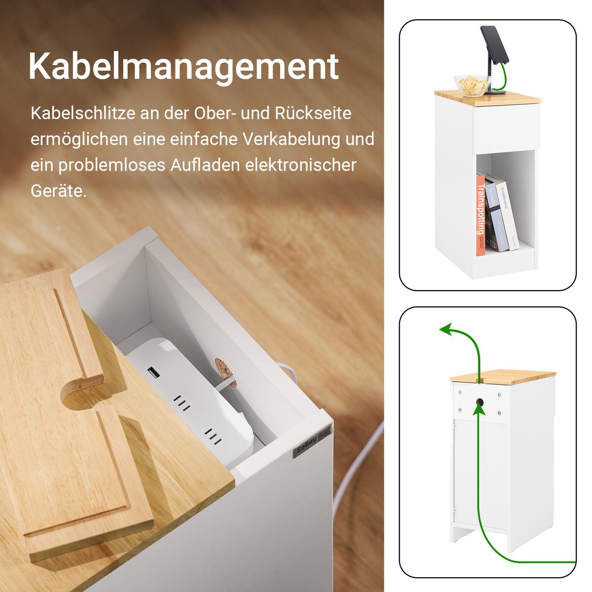 NACHTTISCH schmal, Weiß 25x60x40cm - Weiß/Naturfarben, Holz/Holzwerkstoff (25/60/40cm) - SoBuy