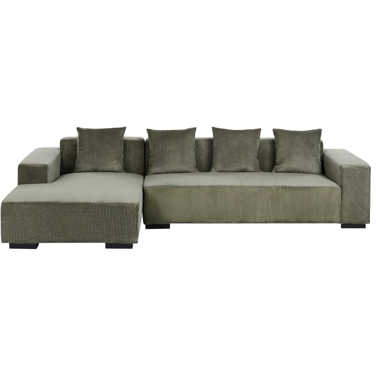 ECKSOFA 4-Sitzer Cord Grün mit Ottomane rechtsseitig Lungo - Schwarz/Grün, Textil (285/160cm) - Beliani