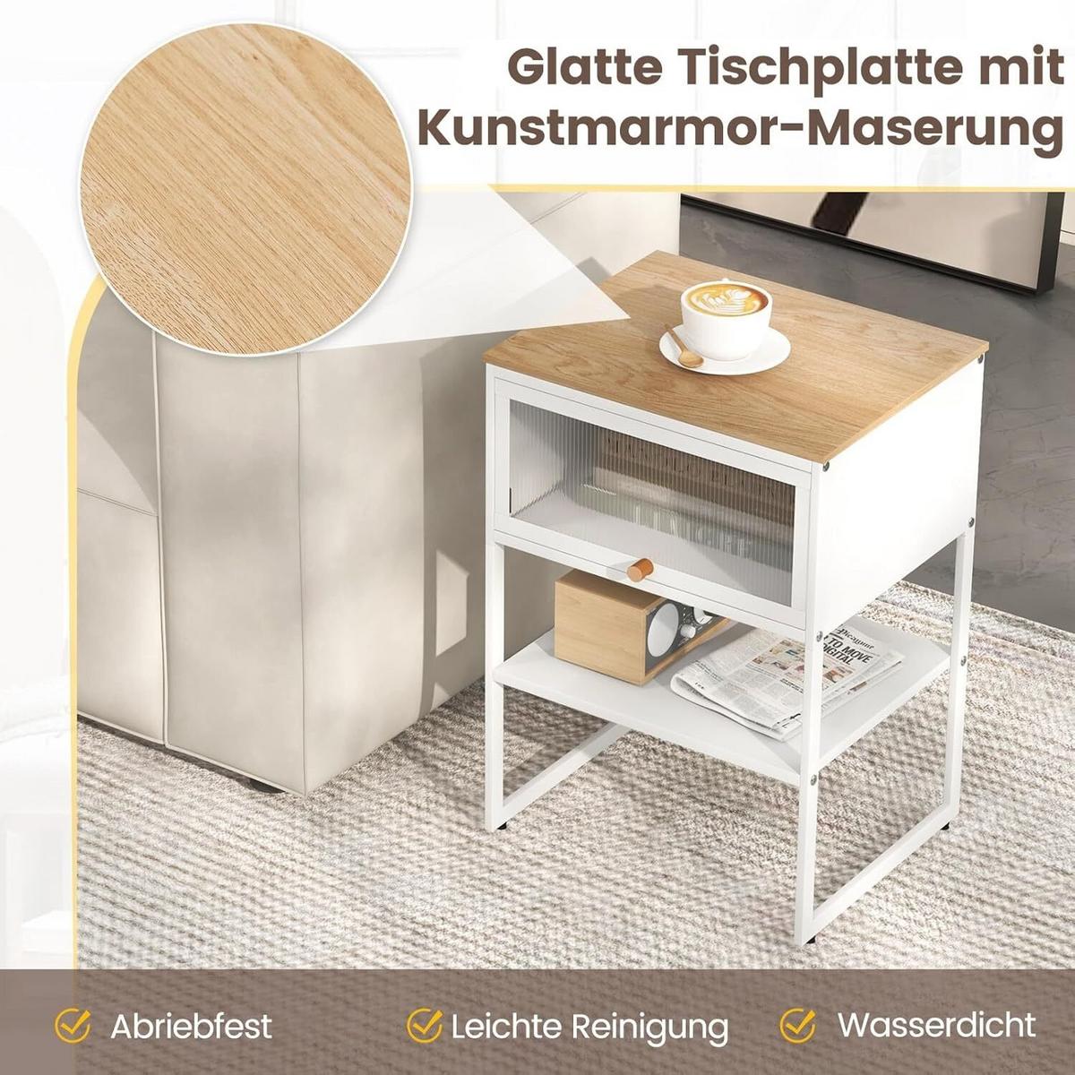 NACHTTISCH 56cm weiß - Weiß, Metall (40/56/32cm) - COSTWAY