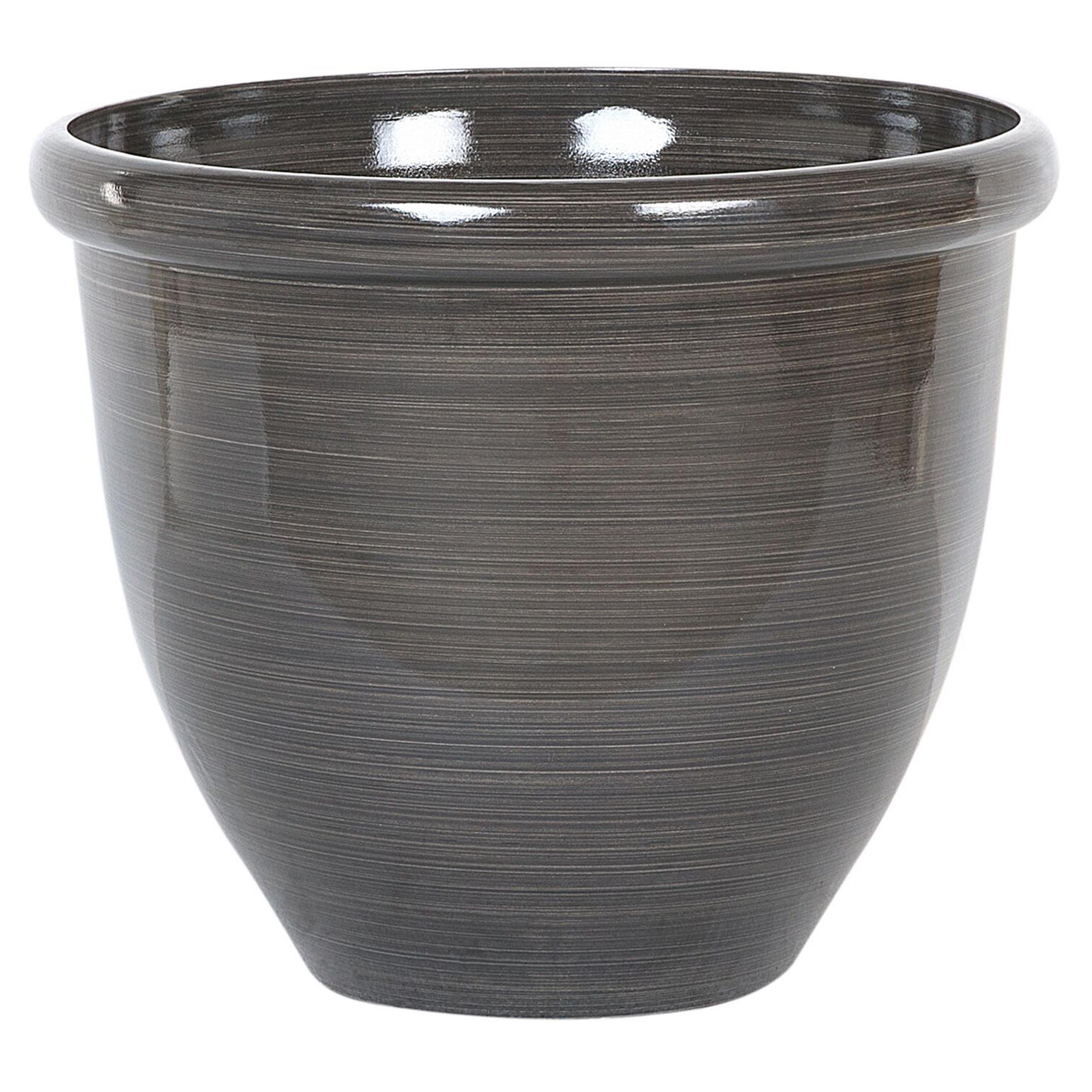 BLUMENTOPF dunkelbraun rund 44/44/38 cm Tesalia - Braun, Stein (38cm) - Beliani