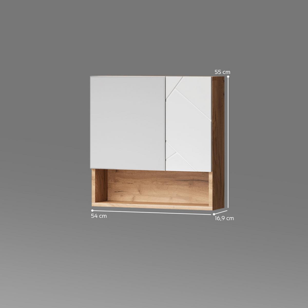 BADSPIEGELSCHRANK Ronco Weiß Hochglanz/Goldkraft Eiche 54 x 55 cm - Honigeiche/Weiß Hochglanz, Holzwerkstoff (54/55/16.9cm) - Livinity®