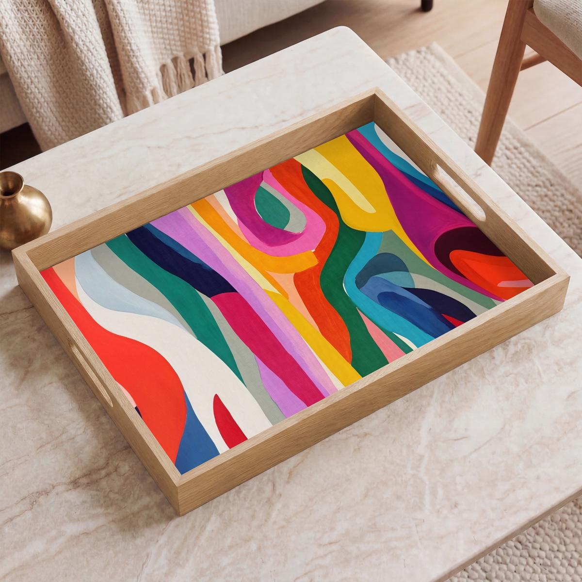 TABLETT Abstrakt - Bunt - Wellen - Linien 50x35 cm - Multicolor, Holz (50/5/5cm) - OnlyWow