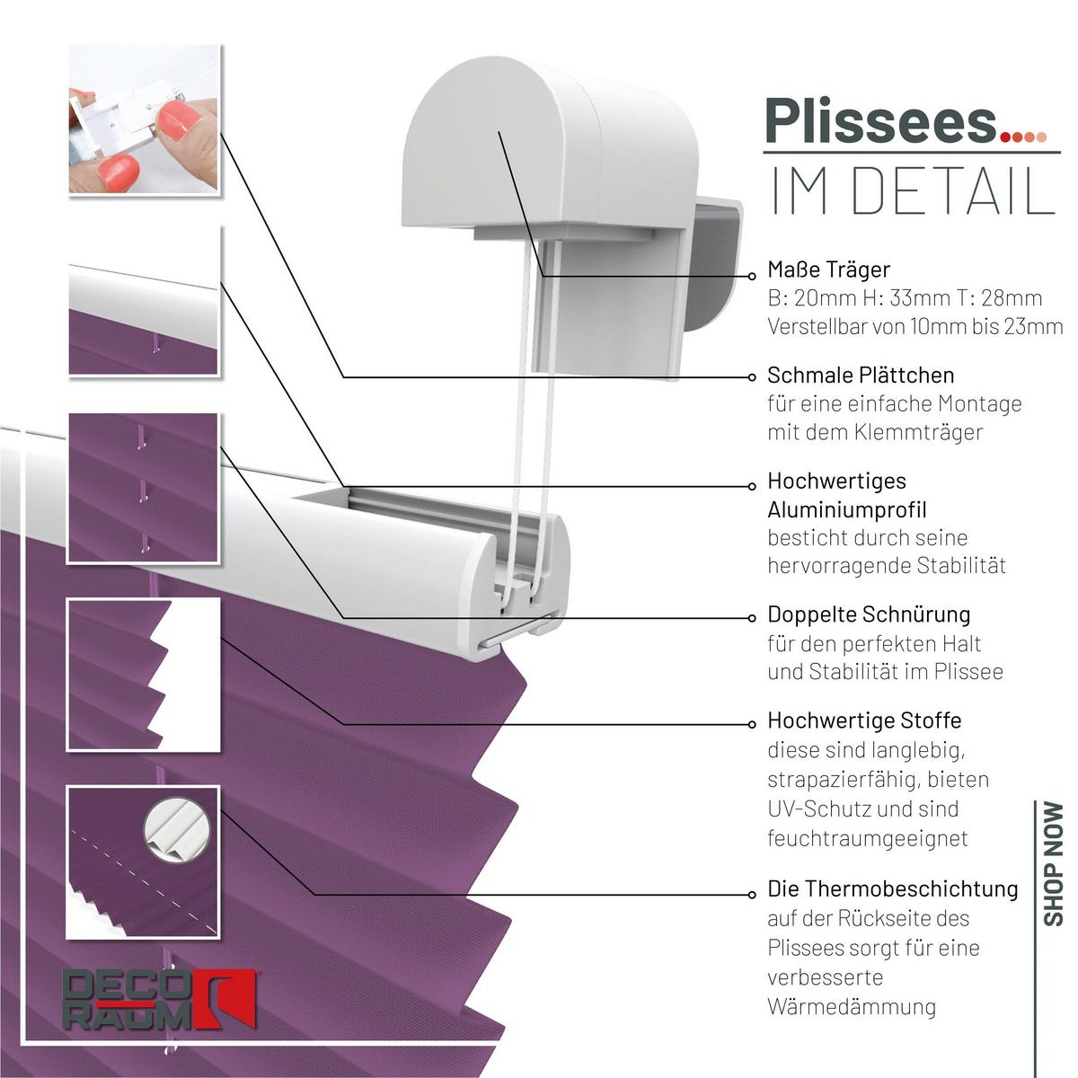 PLISSEE Thermo Basic 75 x 210cm Klemmfix ohne Bohren - Lila, Textil (75/210/210cm) - Deco-Raum