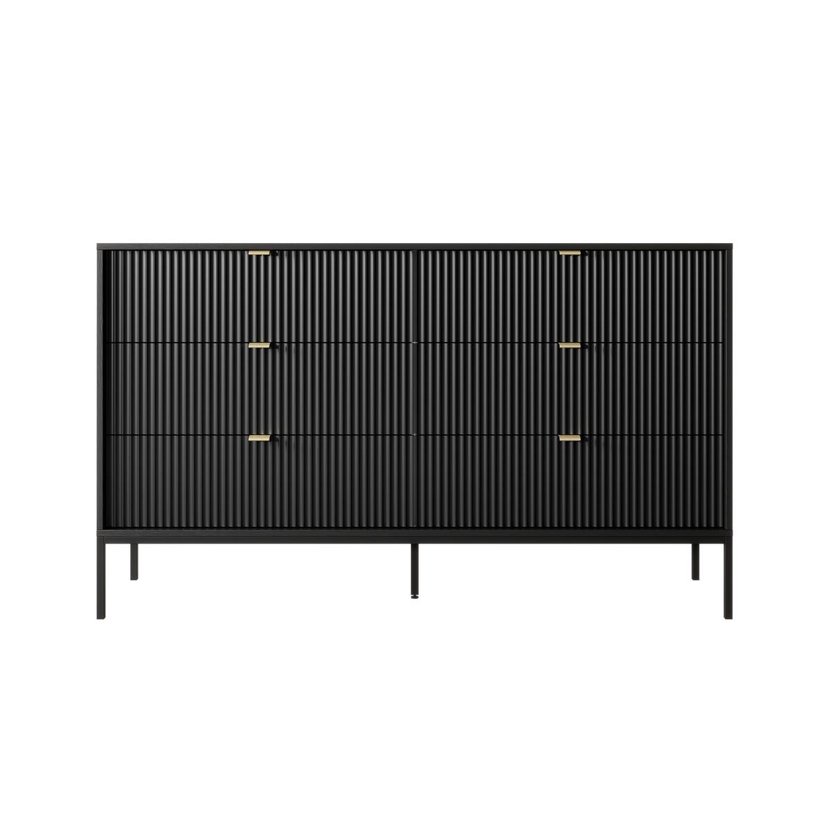 SIDEBOARD STELLARE 154/91/39 cm mit 6 Schubladen Schwarz - Schwarz, Holzwerkstoff (154/91/39cm) - MASSENO