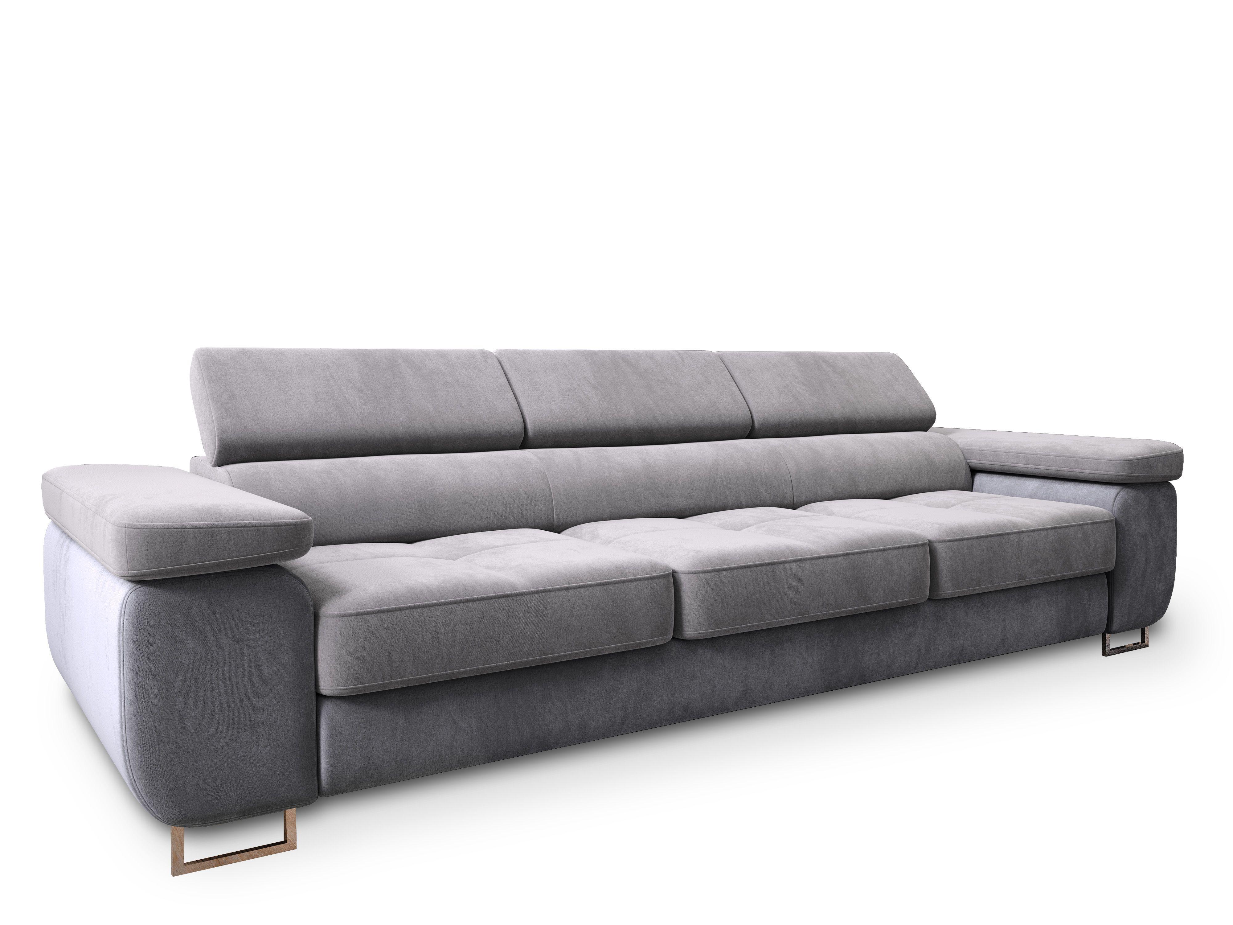 SCHLAFSOFA MOSINE Hellgrau Velours-Stoff mit Schlaffunktion - Hellgrau/Grau, Holz (276/98/87cm) - MASSENO