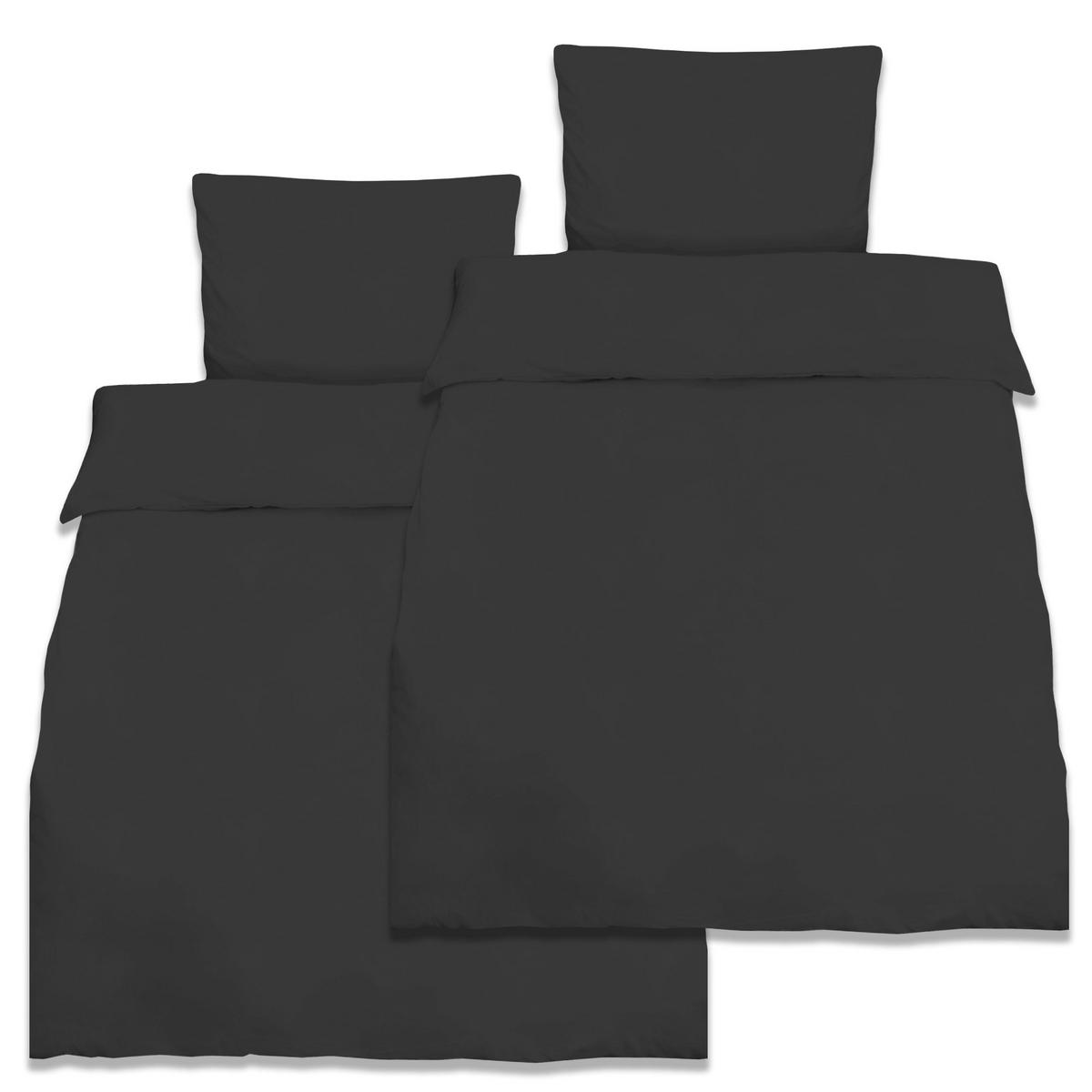 BETTWWÄSCHE Julie 135/200 cm + Kissenbezug 80/80 cm Schwarz Renforcé 2er Set - Schwarz, Textil (135/200cm)