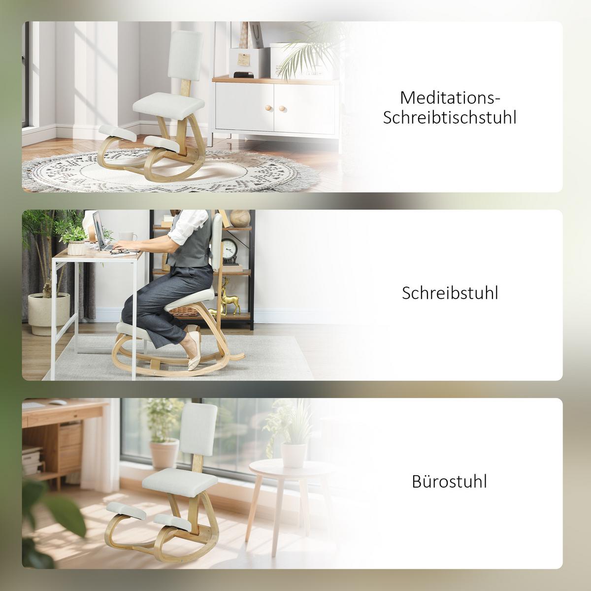 ERGONOMISCHER Kniestuhl, Kniehocker Gesundheitsstuhl für Zuhause, Büro Creme - Creme, Holz/Textil (51/93/84cm) - HOMCOM
