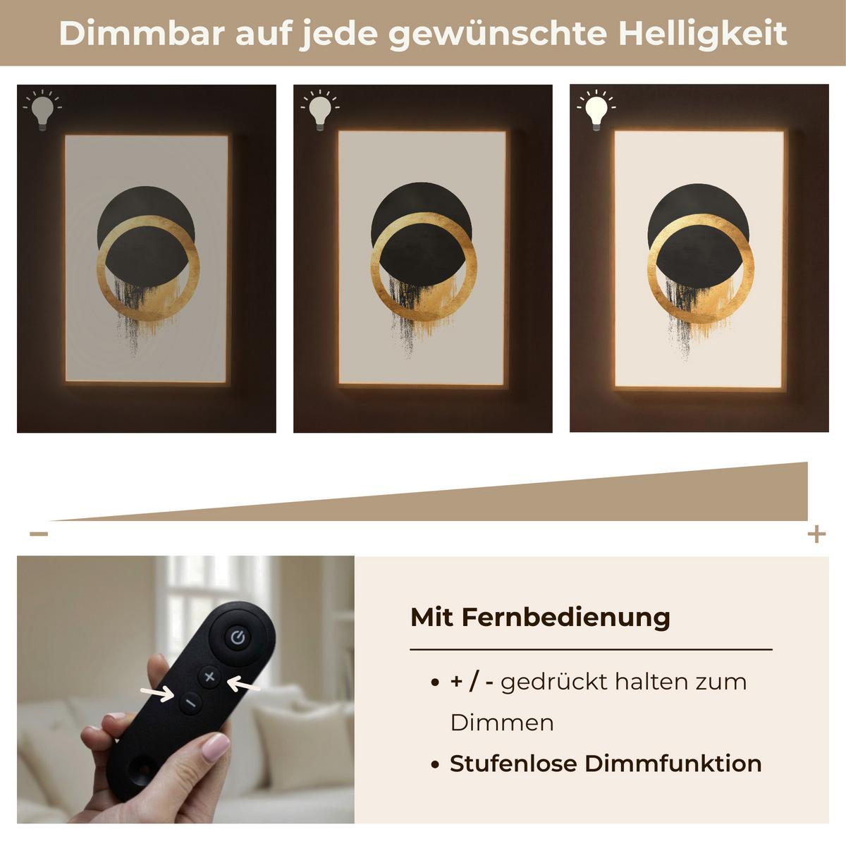 WANDLEUCHTE MIT AKKU Abstraktes Design - Schwarzer Kreis - Farbflecken 60x90 cm - Creme, Holzwerkstoff (60/90/8cm) - OnlyWow