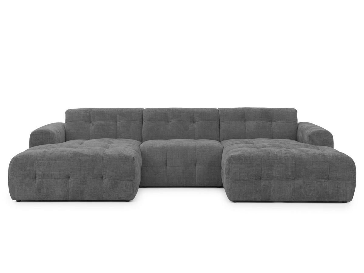 WOHNLANDSCHAFT Kozy im Bumpy-Design mit fester Rückenlehne aus weichem Grau Chenille-Stoff - Schwarz/Grau, Holz/Kunststoff (323/79/161cm) - S-Style