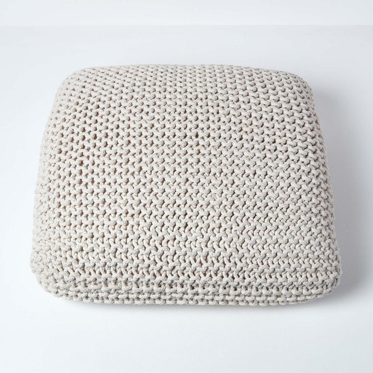 STRICK-POUF natur, Bodenkissen 70/70/20 cm - Creme, Textil (70/20/70cm) - Homescapes