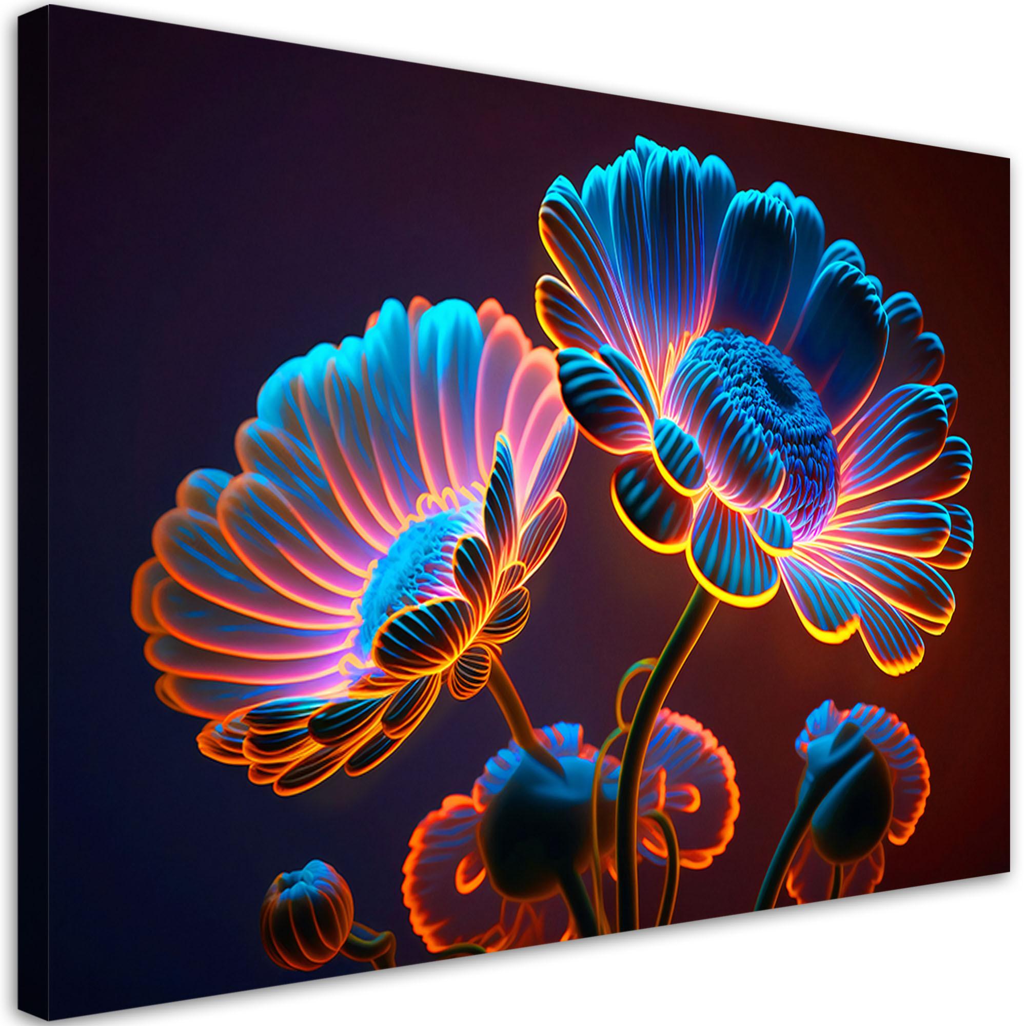 LEINWANDBILD Neon Blumen 120x80cm - Multicolor, Textil (120/80cm) - Feeby