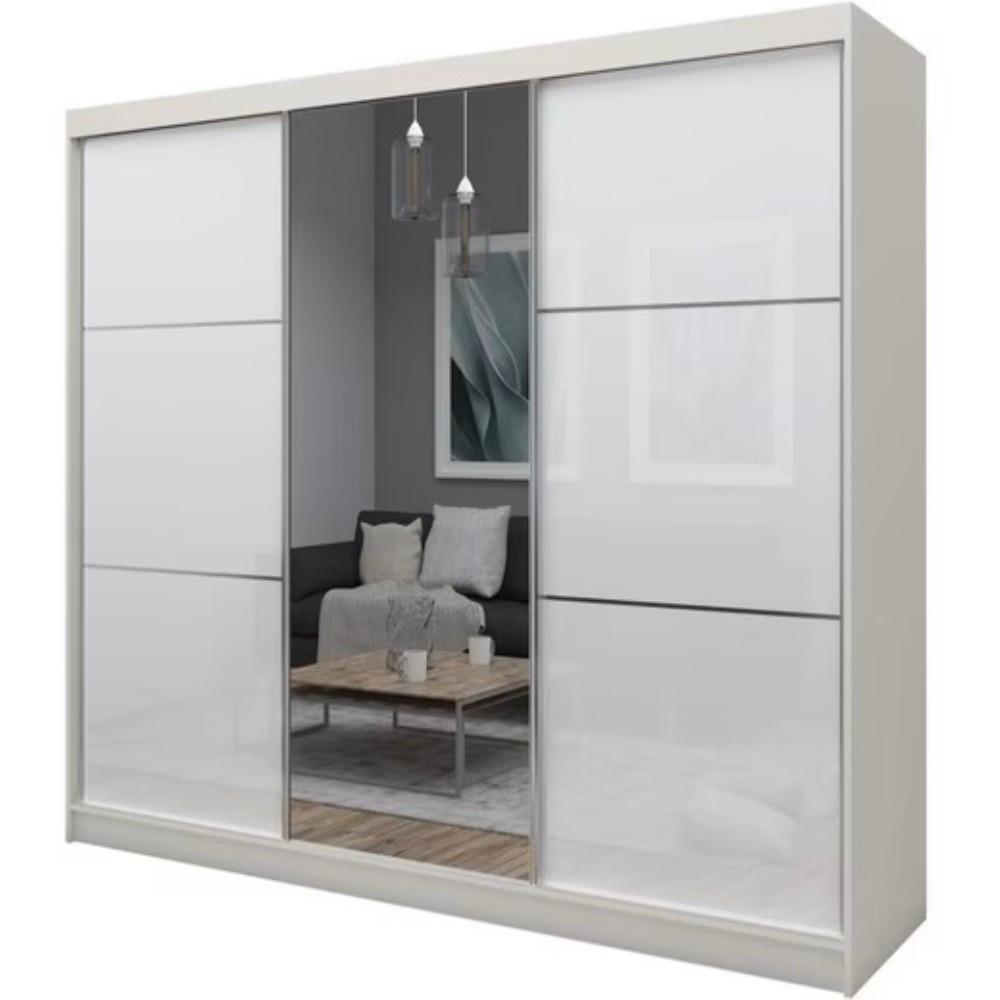 SCHWEBETÜRENSCHRANK Viva II 240/216/61 kaschmir mit Lacobel-Glas und Schubladen - Kaschmir, Holzwerkstoff (240/216/61cm) - Beautysofa