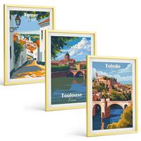 BILDER SET 3er Set - 40x60 cm Goldrahmen - Retro-Stadtgrafiken - Goldfarben, Kunststoff (40/60cm) - TULUP