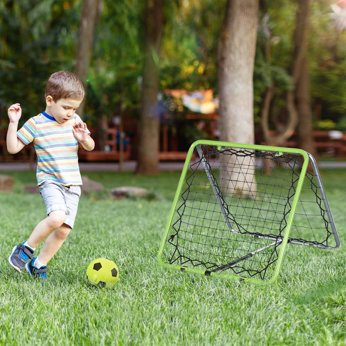 FUSSBALL REBOUNDER, Metall, Grau/Grün/Schwarz, 75 x 75 x 64 cm - Schwarz/Grau, Metall (75/75cm) - HOMCOM