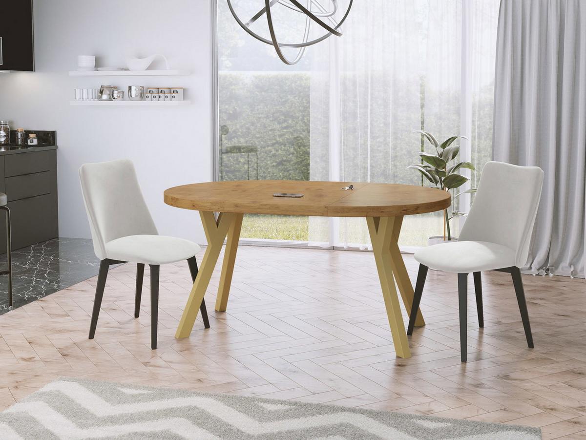 ESSTISCH Mateo runder ausziehbarer, Lancelot Eiche 100-200/100/76 cm - Eichefarben/Goldfarben, Holz/Holzwerkstoff (100/200/76cm) - WFL GROUP