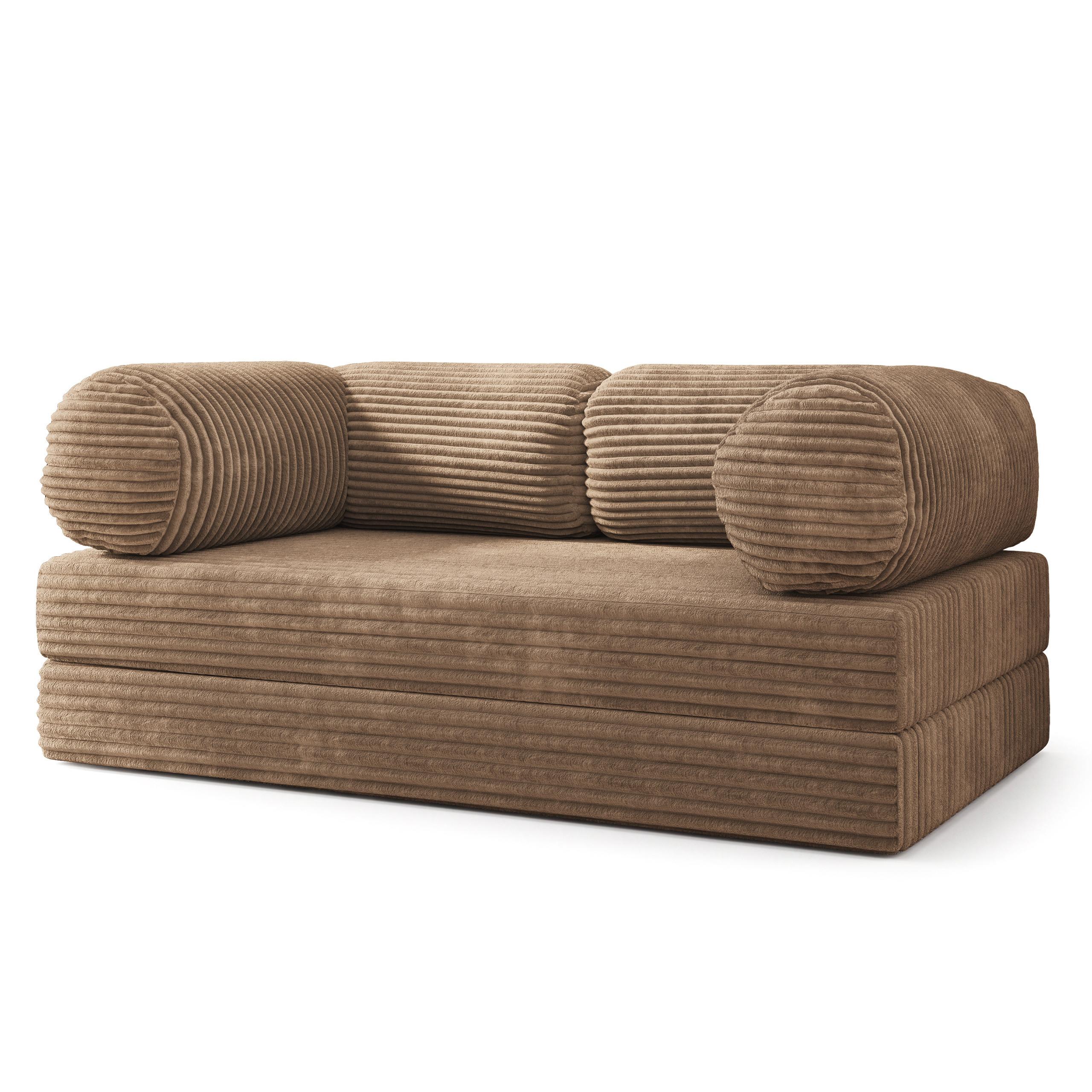 BETTSOFA ALVIO aus Schaumstoff Kordstoff Beige Schlaffunktion - Beige, Textil (170/68/80cm) - MASSENO