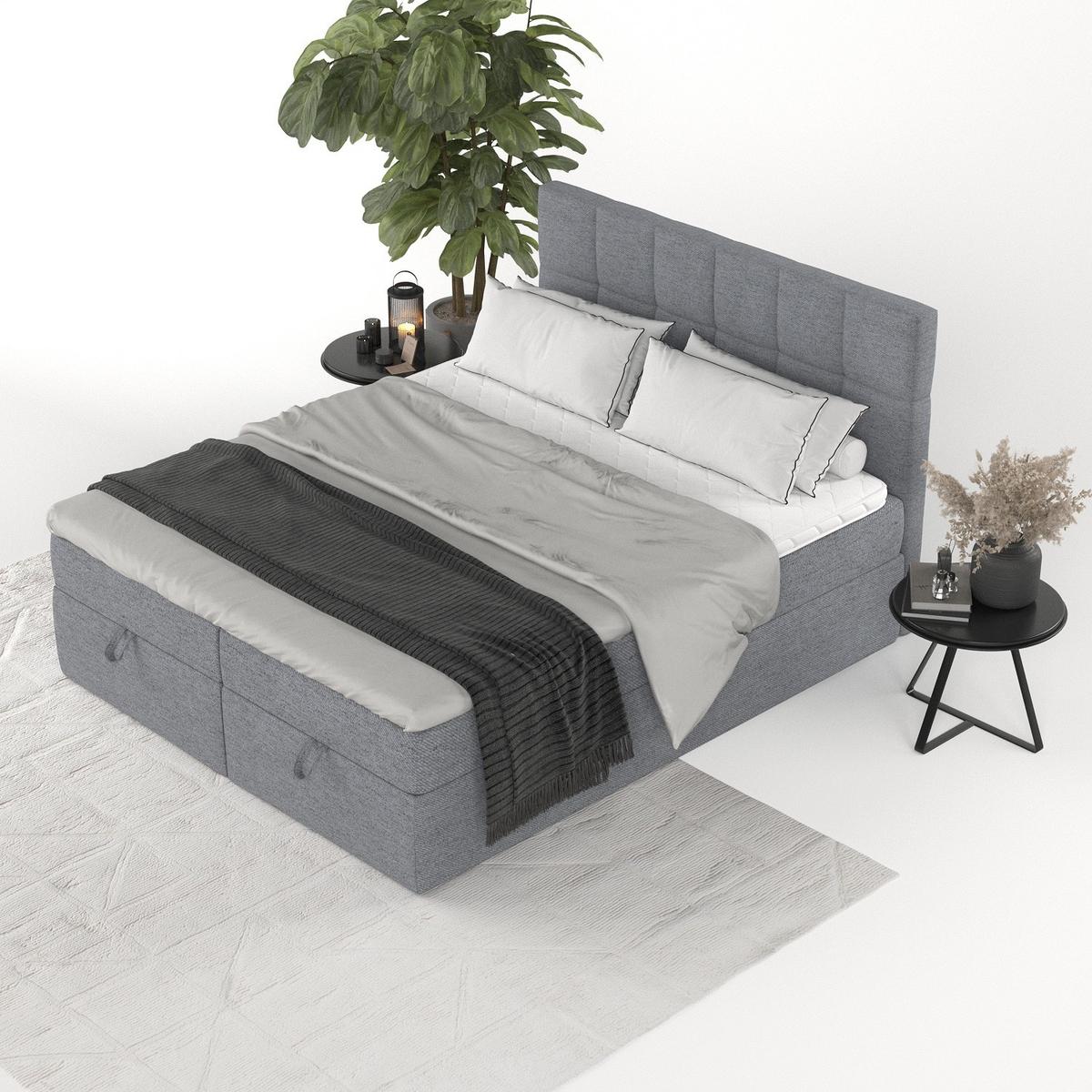 BOXBETT Savio 140/200 cm Grau im Neve Stoff - Schwarz/Grau, Holz/Holzwerkstoff (140/200cm) - AltaBeds