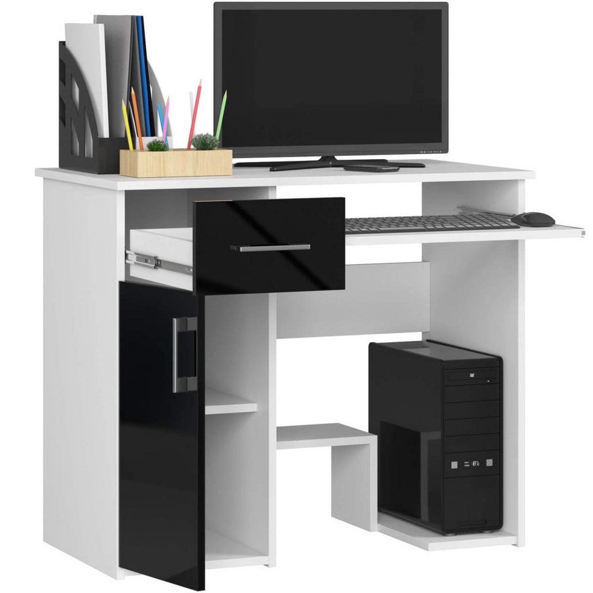 SCHREIBTISCH Weiß, Schwarz Glanz 74/90/50 - Schwarz Hochglanz/Weiß, Holzwerkstoff (124/85/74cm) - RAUMHIRSCH FURNITURE