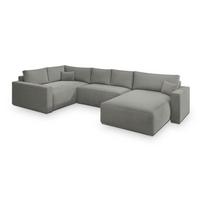 WOHNLANDSCHAFT VELAMI L-S Hellgrau Velours-Stoff mit Schlaffunktion - Hellgrau, Holz (365/83/194cm) - MASSENO